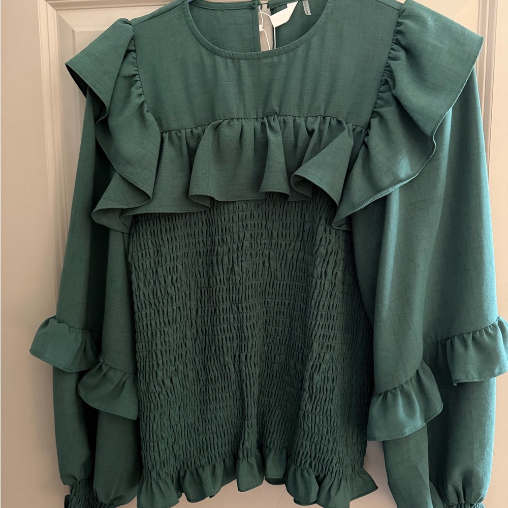 Boutique Green Ruffle Blouse